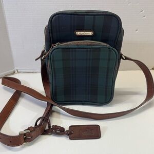 Vintage Ralph Lauren plaid green cross body purse bag authentic *has stain